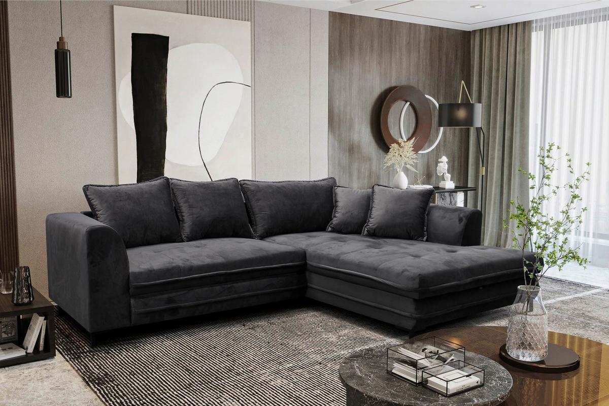 Eckschlafsofa Bello Grau Mit Schlaffunktion Ottomane Rechts - Schwarz/Grau, Design, Textil (277/187cm) - Livetastic