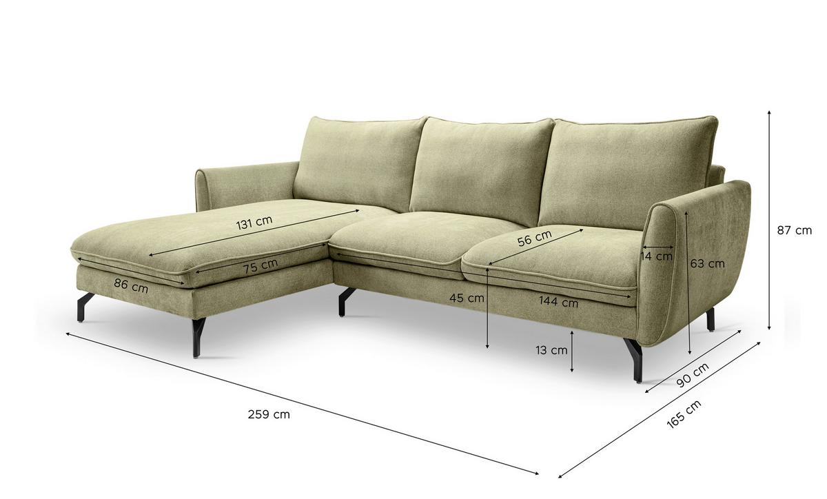 Ecksofa Toronto Grün S: 165x259cm - Schwarz/Grün, Basics, Holz/Textil (165/259cm) - MID.YOU