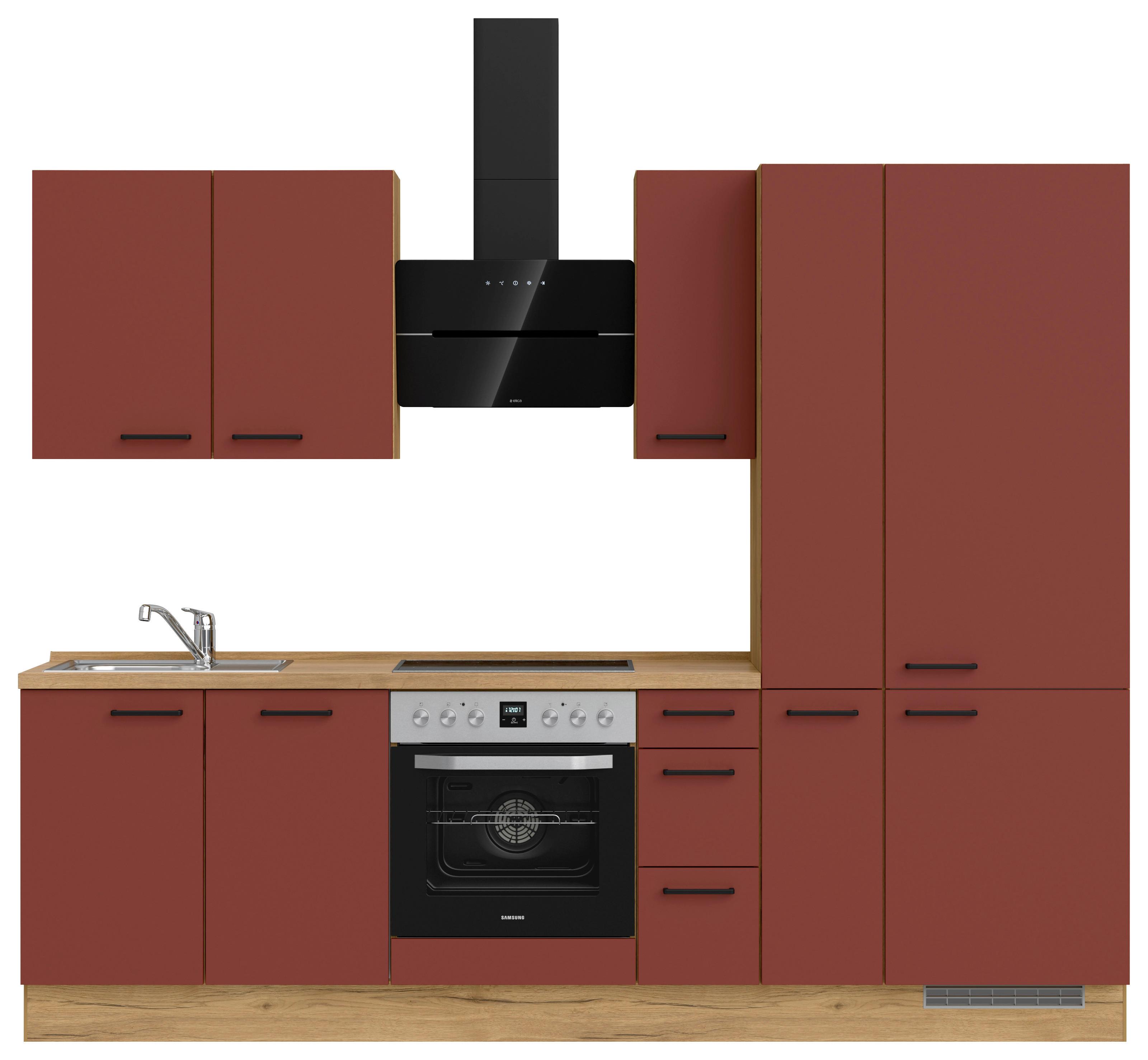 Küchenleerblock Easytouch High-Line, H3 Rechts - Eichefarben/Rot, MODERN, Holzwerkstoff (270cm) - Nobilia