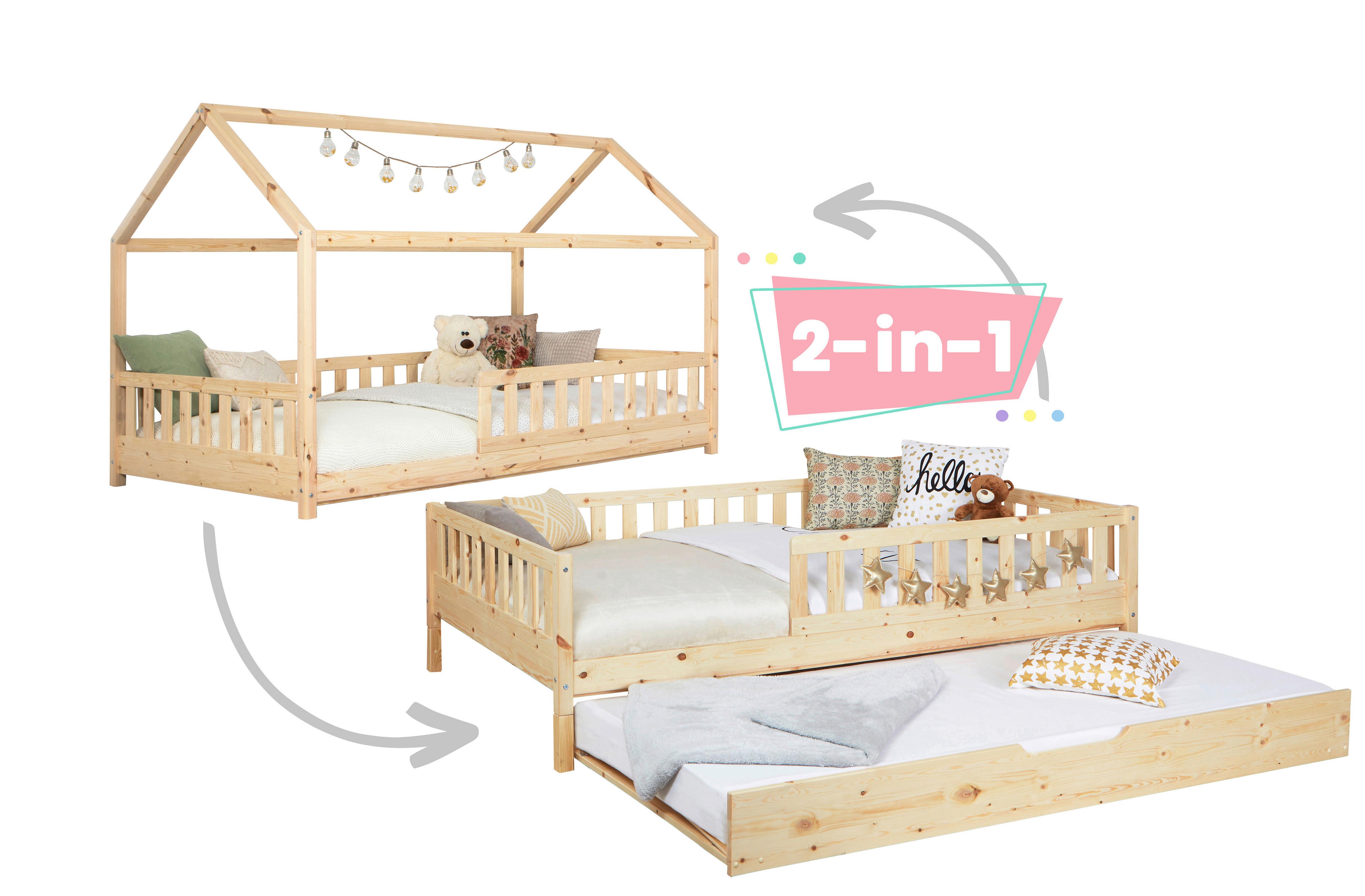 Bodenbett 140/200 cm Naturfarben und Zusatzbett - Naturfarben, MODERN, Holz (140/200cm) - MID.YOU
