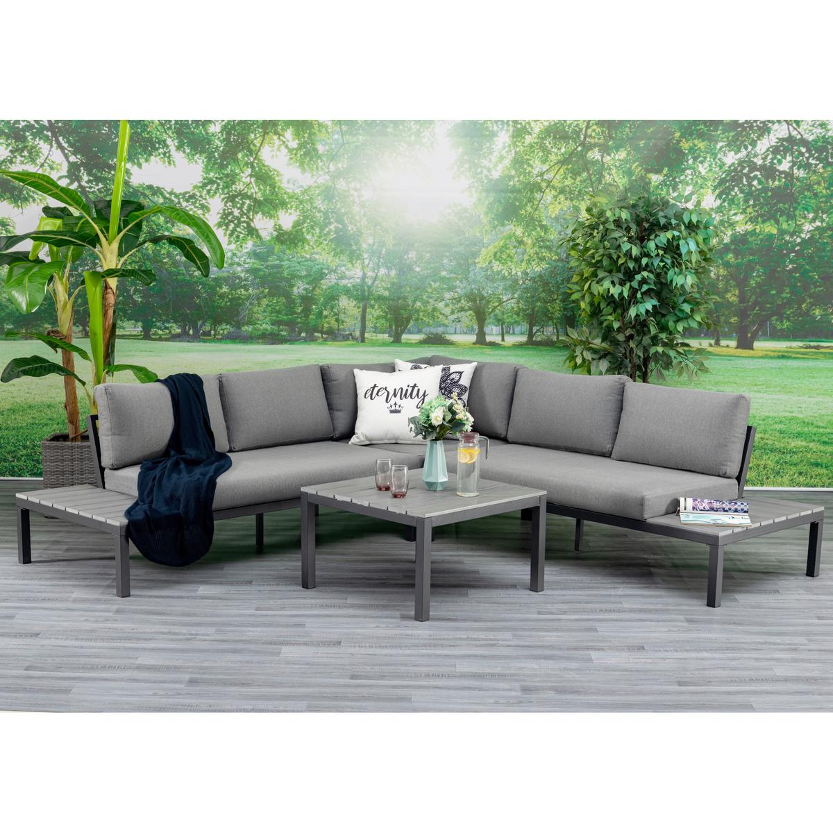 Loungegarnitur Miro - Anthrazit/Grau, MODERN, Textil/Metall (251/251cm) - Gardenson