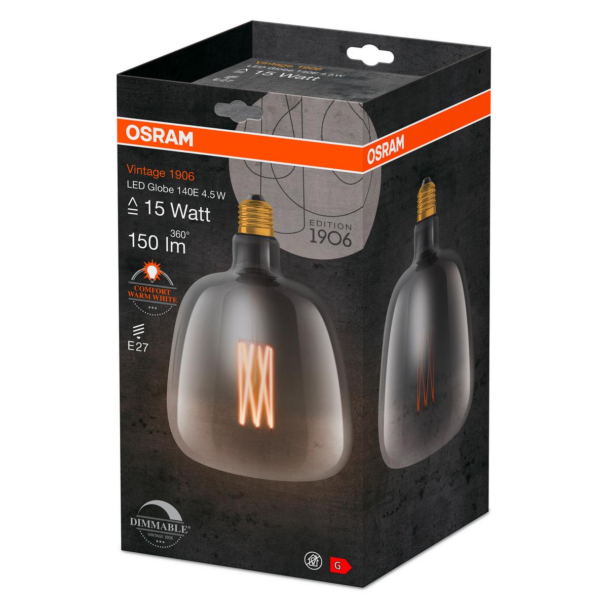 LED-Leuchtmittel Vintage 1906 Led Dim 15  4.5 W - Hellgrau, Basics, Glas (14/20cm) - Ledvance