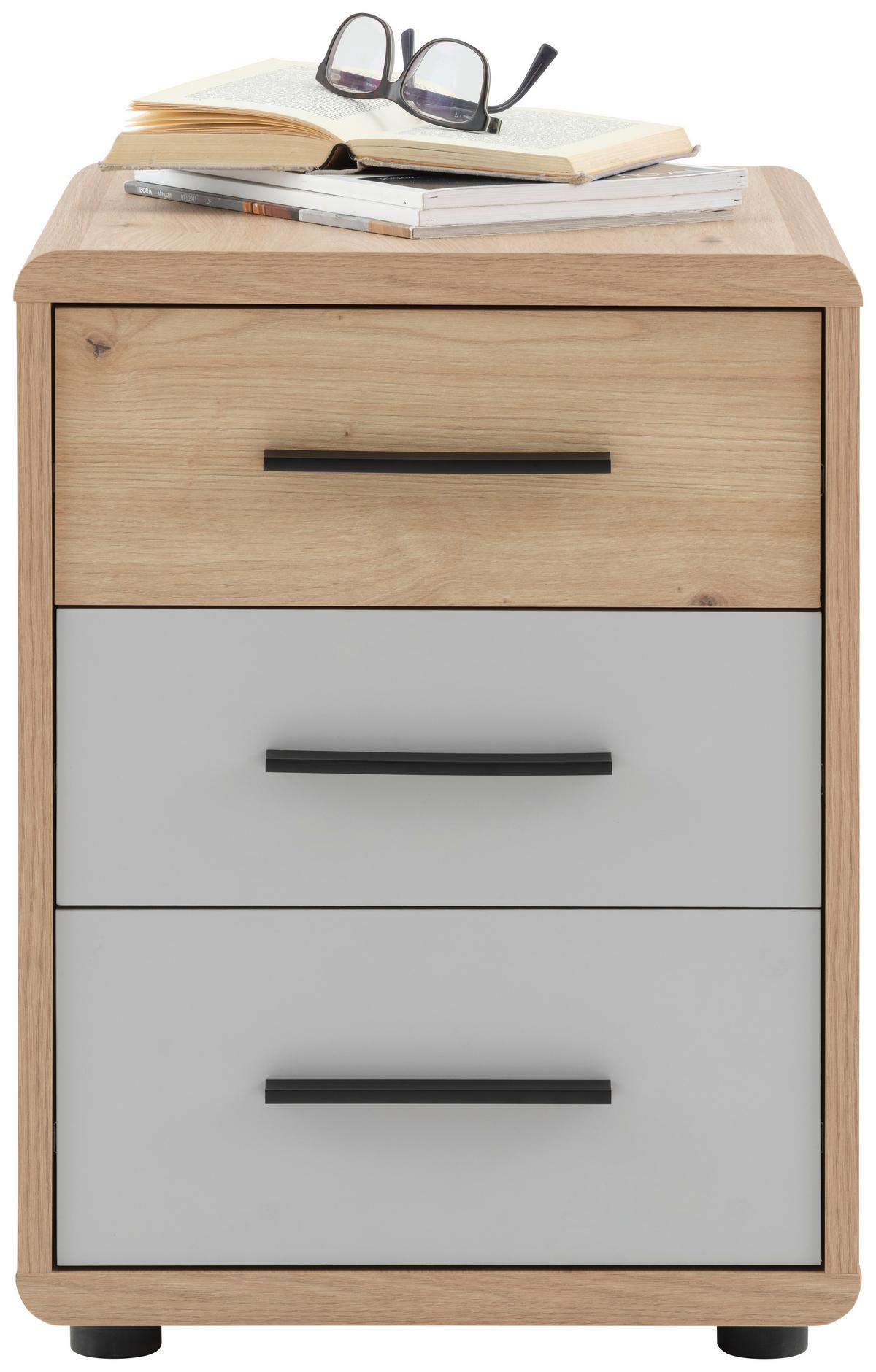 Rollcontainer Eiche Dekor Fontana Plus, H: 59,60cm - Kaschmir/Eichefarben, MODERN, Holzwerkstoff (44,3/59,6/50cm)