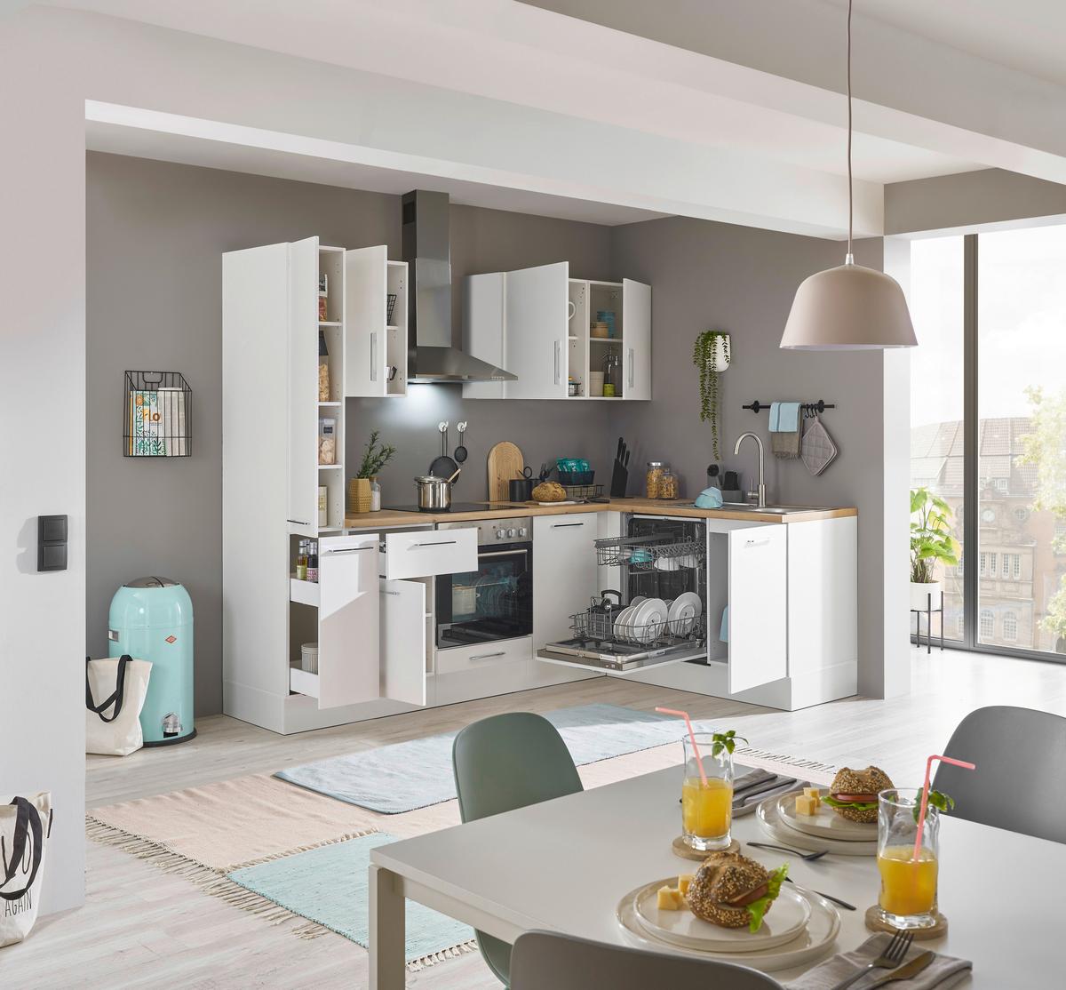 Eckküche Turin Weiß/Eiche Dekor 250x175 cm - Weiß/Eiche Artisan, Basics, Holzwerkstoff (250/175cm) - MID.YOU