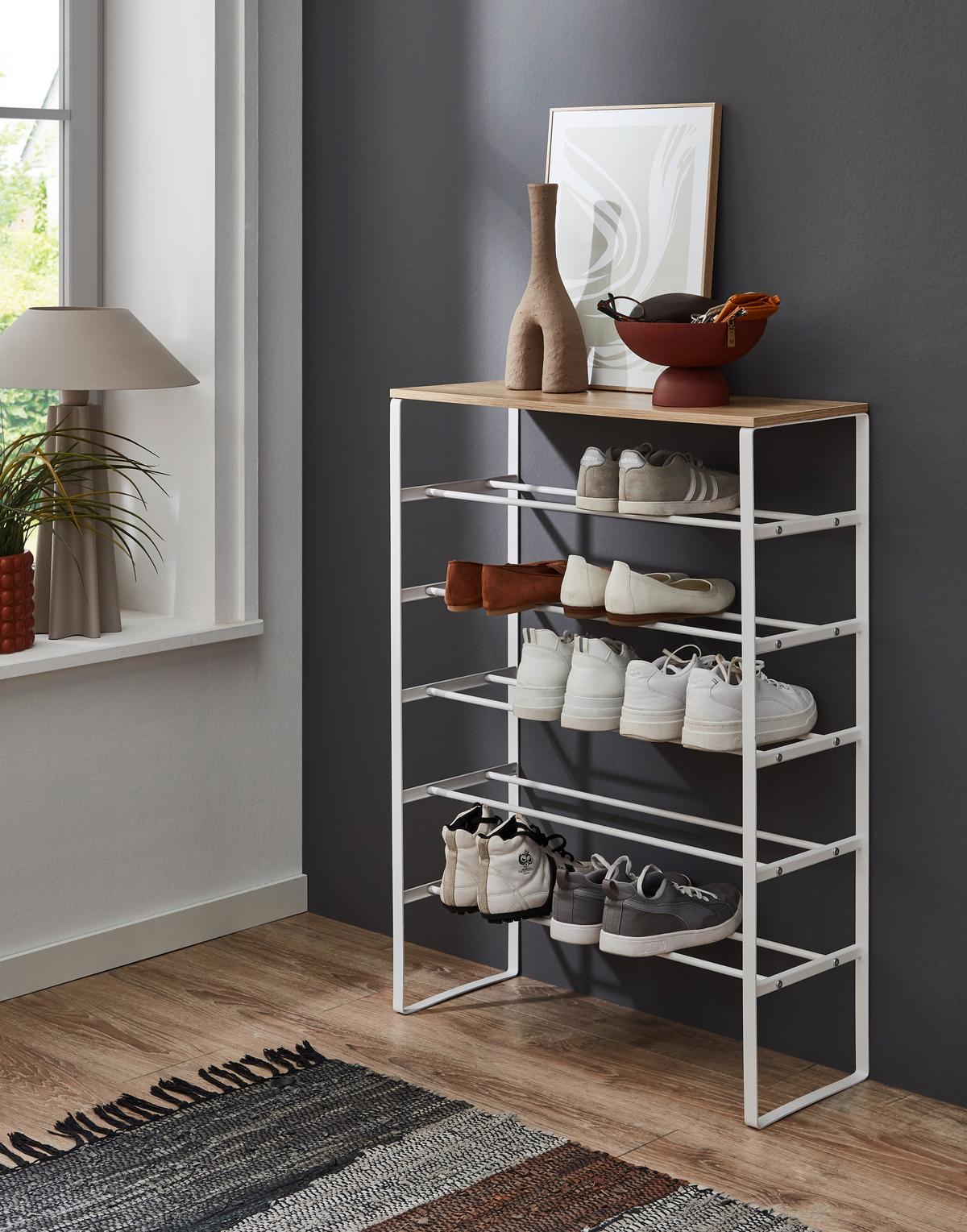 Schuhregal Weiß B: 66 Cm - Weiß/Eiche Artisan, Design, Holzwerkstoff/Metall (66/90/25cm) - MID.YOU