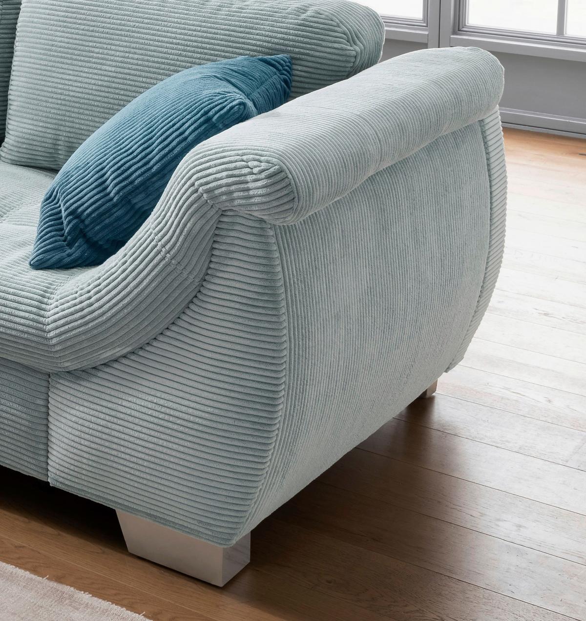 Ecksofa mit Schlaffunktion Flora Blau Cord - Blau/Silberfarben, Design, Textil (190/250cm) - MID.YOU