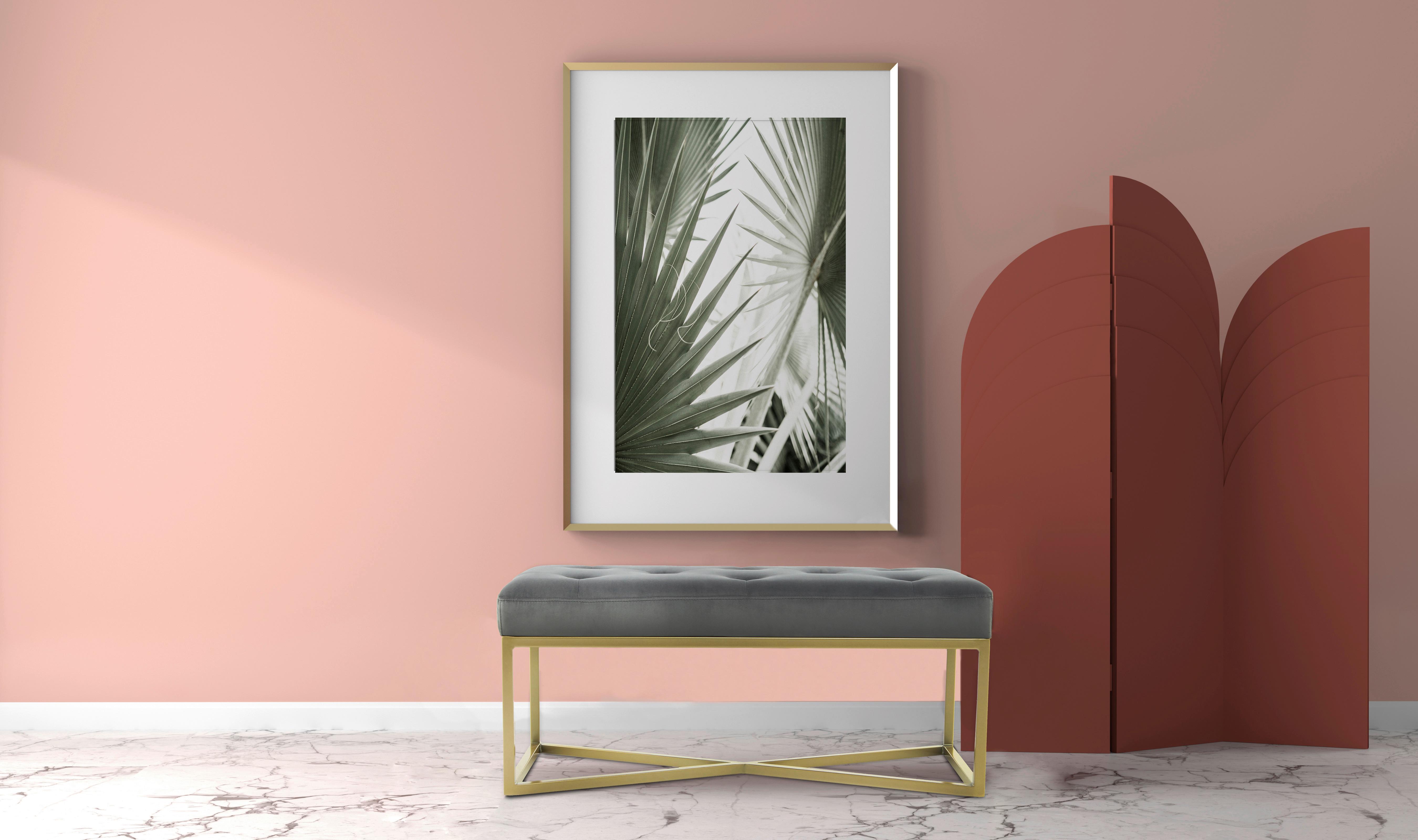 Sedací lavice DIAZ - šedá/barvy zlata, Design, kov/kompozitní dřevo (40/40/90cm) - MID.YOU
