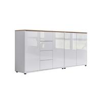 Sideboard Mailand Weiß/Eiche Artisan B: 185 cm - Weiß Hochglanz/Schwarz, MODERN, Holzwerkstoff (185/73/33cm) - MID.YOU