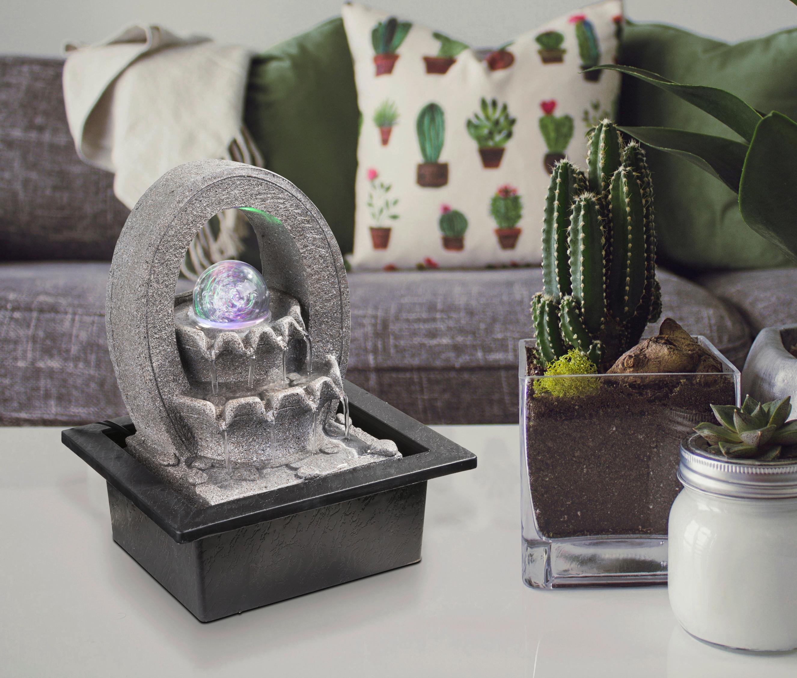 Zimmerbrunnen Zen-design H: 25,5 Cm 4 X Led Kunststoff - Grau, Basics, Kunststoff (21/17,5/25,5cm) - Globo