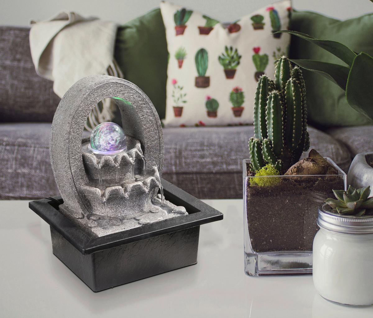 Zimmerbrunnen Zen-design H: 25,5 Cm 4 X Led Kunststoff - Grau, Basics, Kunststoff (21/17,5/25,5cm) - Globo