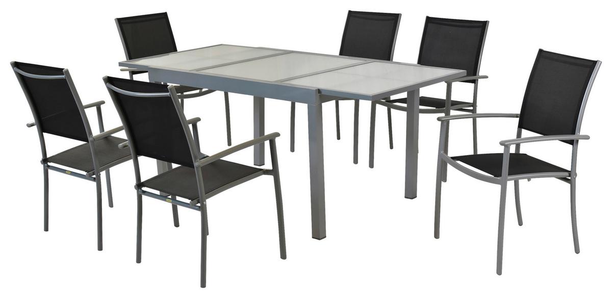 Gartenset Milano - Silberfarben/Schwarz, MODERN, Textil/Metall - Gardenson