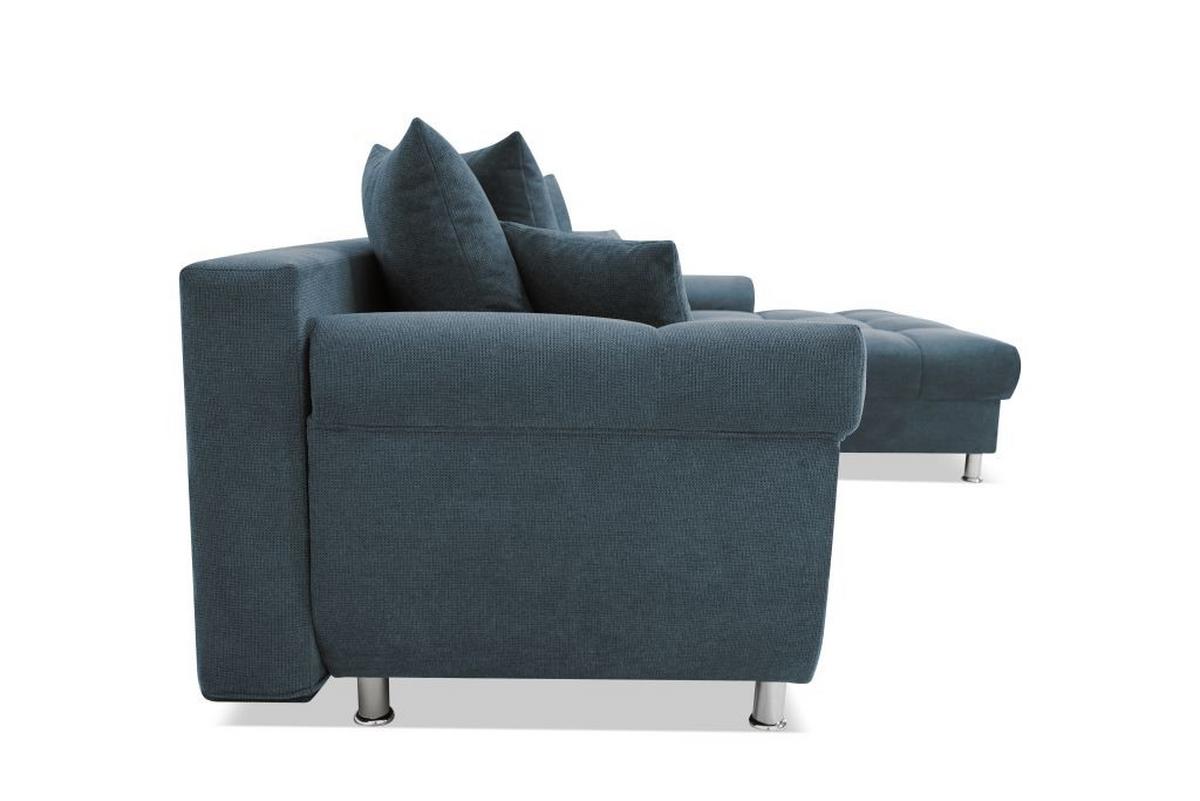 Rohová sedačka ERICE, pravá petrolejová - petrolejová/chrómová, Design, textil/plast (312/198cm)