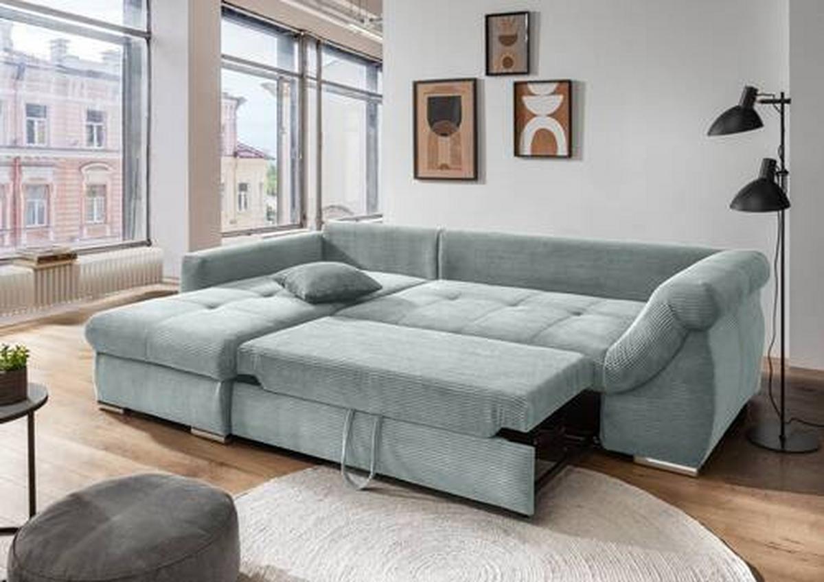 Ecksofa Federico Hellblau S: 188/302 Cm - Chromfarben/Hellblau, MODERN, Holz/Textil (188/302cm) - MID.YOU