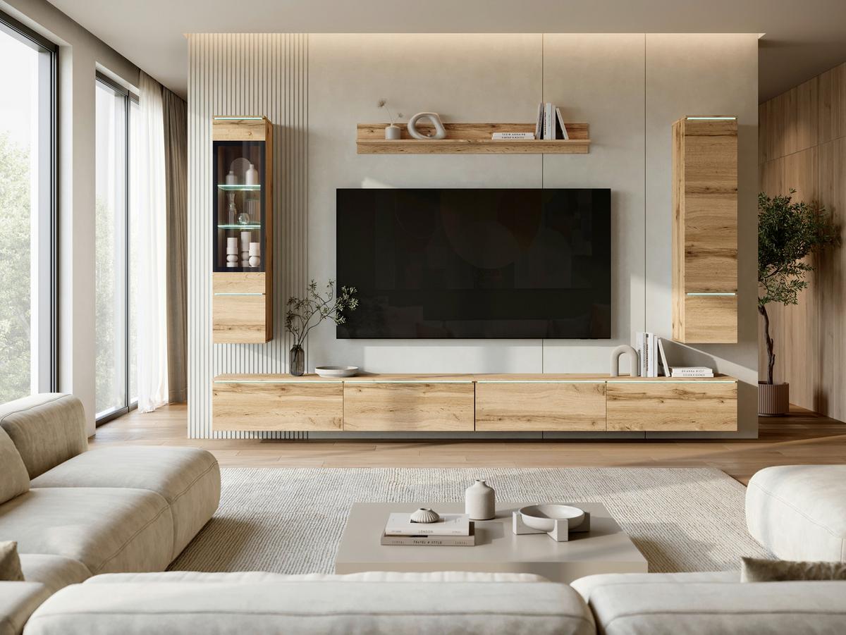 Wohnwand Vera Xxl Eiche Wotan B: 300cm - Eiche Wotan/Grau, Basics, Glas/Holzwerkstoff (300/162/33cm) - P & B