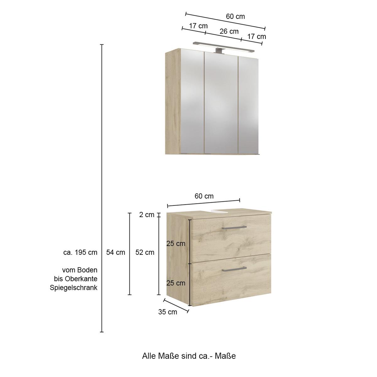 Badmöbel-Set Manchester B: 90 cm Eiche Wotan Dekor - Eichefarben, MODERN, Holzwerkstoff (90cm) - Held