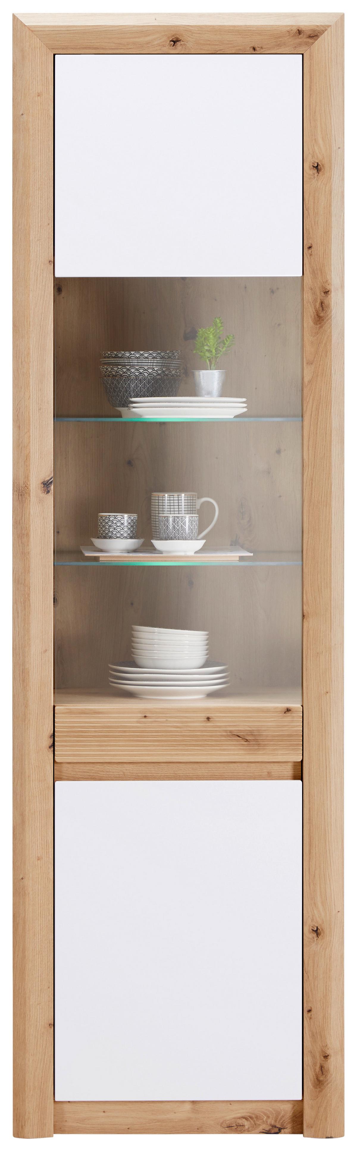 Vitrine Kashmir New B: 57 cm inkl. LED, Eiche Dekor/Weiß - Eichefarben/Schwarz, MODERN, Glas/Holzwerkstoff (57/192/41cm) - James Wood