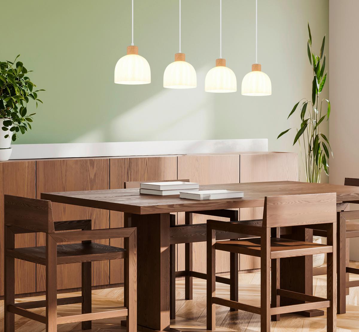 HÄNGELEUCHTE Weiß, Opal, ca. 113x20x120 cm - Opal/Braun, Design, Glas/Holz (113/20/120cm) - Globo
