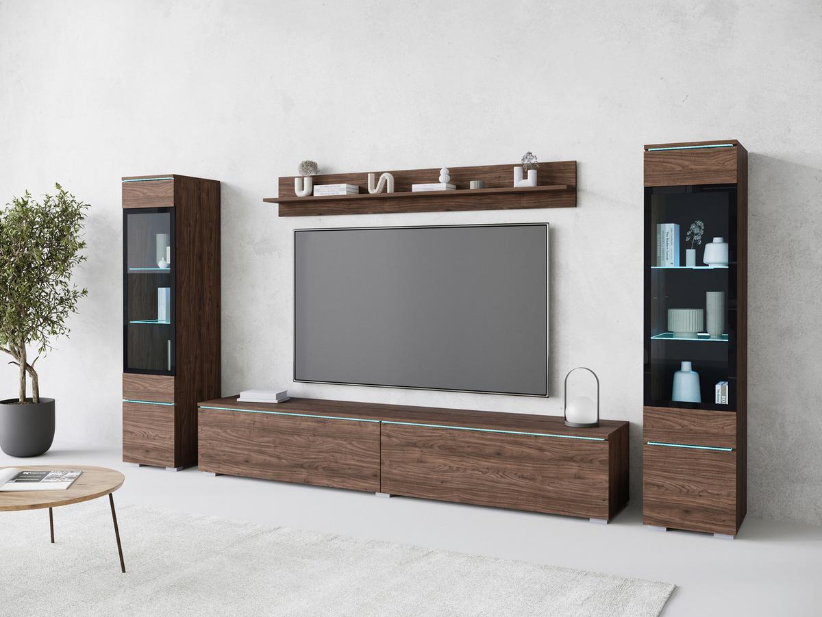 OBÝVACÍ STĚNA VERA II - šedá/barvy ořechu, Lifestyle, kompozitní dřevo/plast (240/130/33cm) - P & B