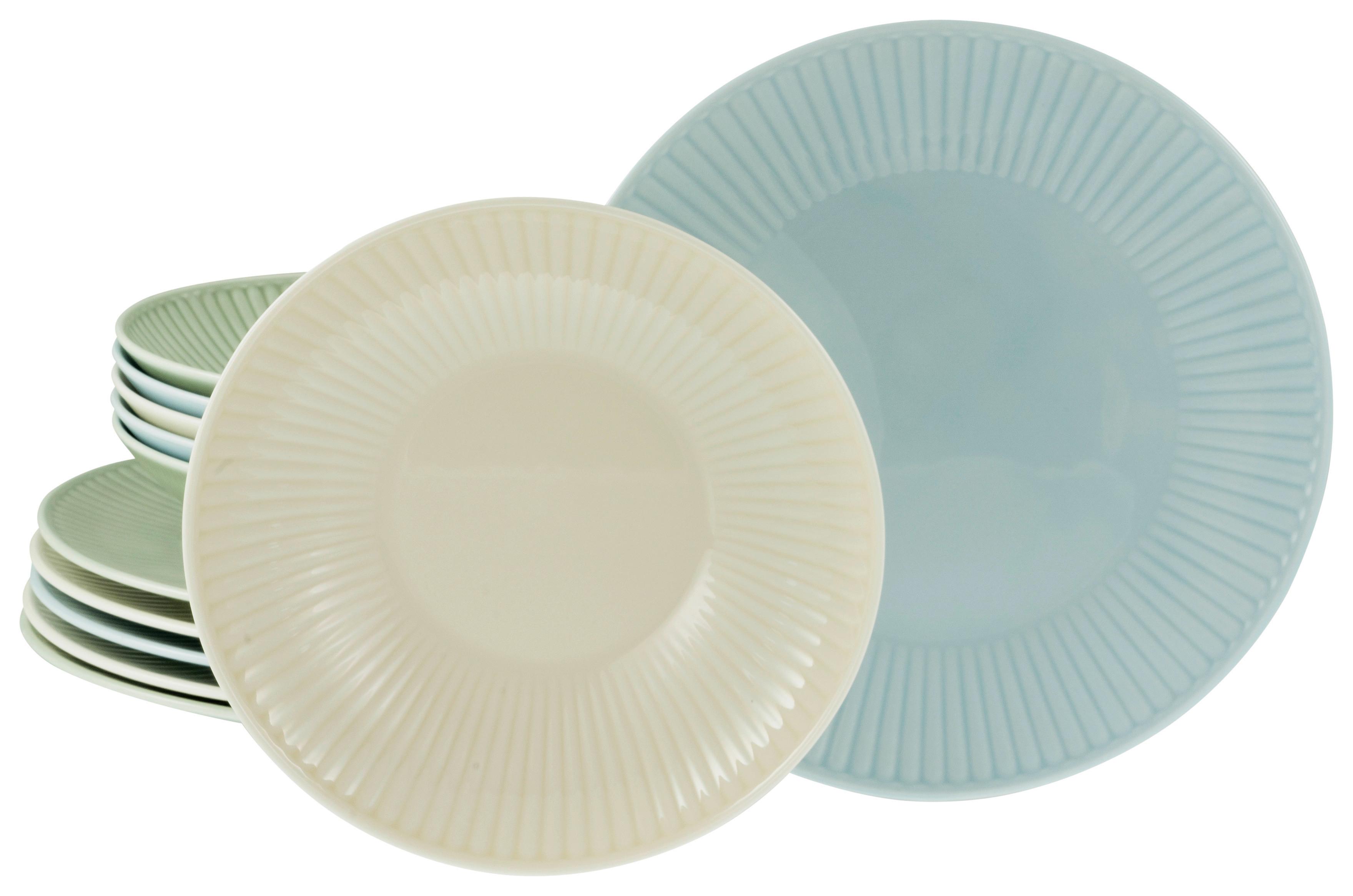Tafelservice Valencia 12--Teilig., Creme, Grün, Blau - Pastellblau/Pastellgrün, Basics, Keramik - Creatable