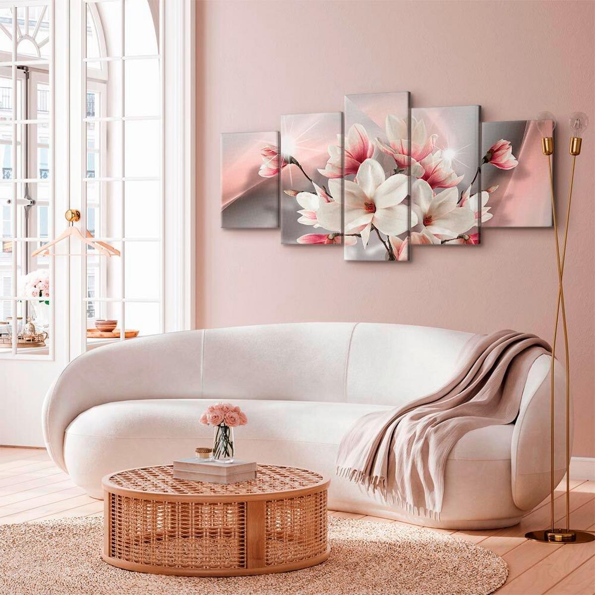 Leinwandbild Magnolia In Bloom Pink Hellgrau B: 200 cm - Pink/Hellgrau, Basics, Holzwerkstoff/Textil (200/100/1.2cm) - artgeist