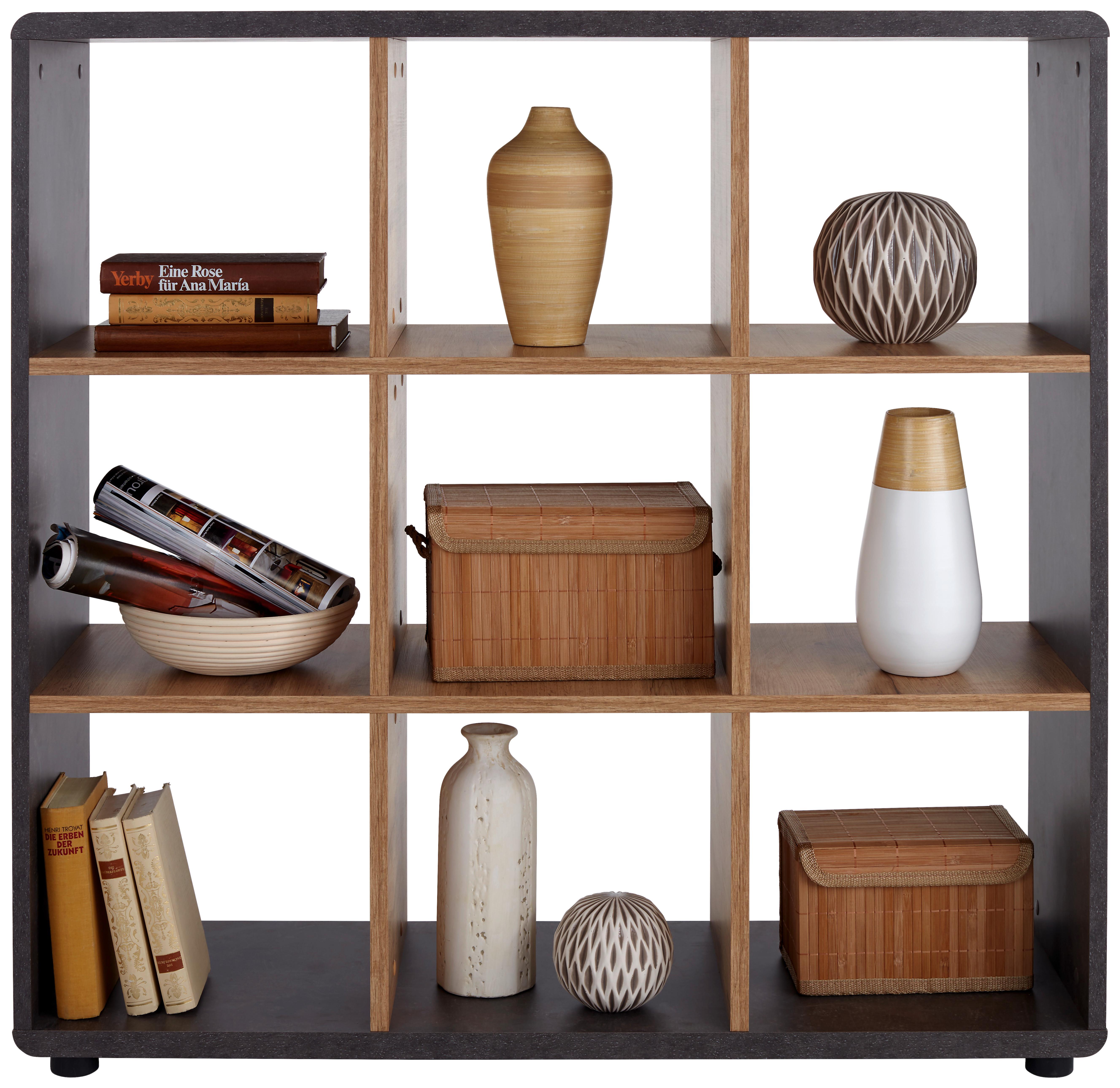 Regal Fontana B 108,8cm, Betonoptik Dunkel - Eichefarben/Dunkelgrau, MODERN, Holzwerkstoff (108,8/110,2/35cm)