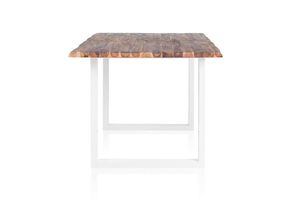 Esstisch Akazie Massiv/weiß 140x80 - Weiß/Naturfarben, MODERN, Holz/Metall (140/80/75cm) - Livetastic
