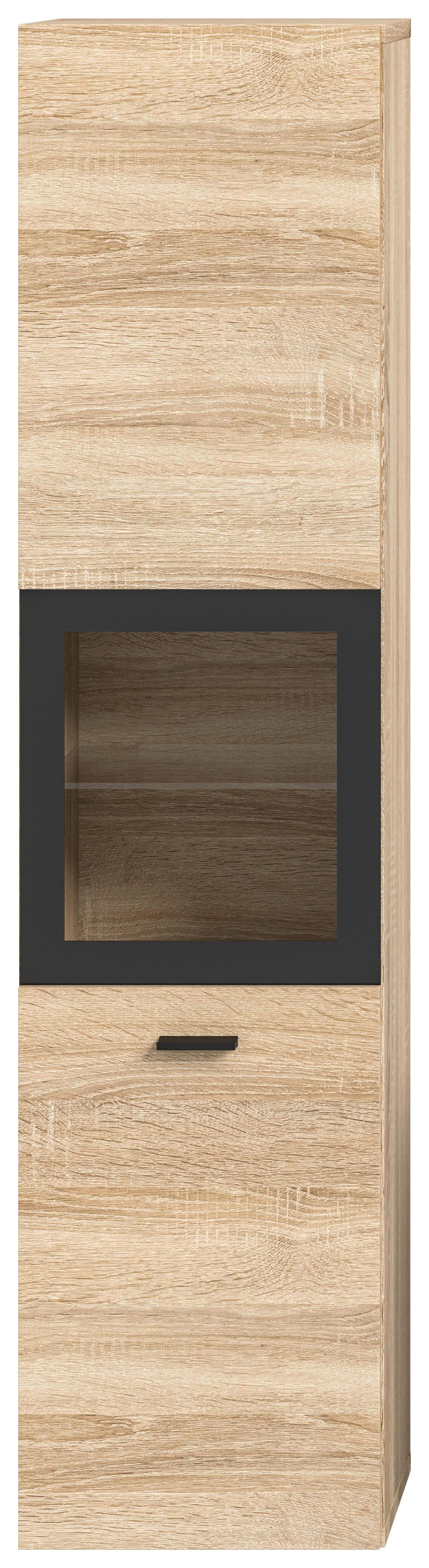Midischrank Boston Sonoma Eiche Dekor B: 30 cm - Schwarz/Sonoma Eiche, MODERN, Glas/Holzwerkstoff (30/125/29cm) - MID.YOU