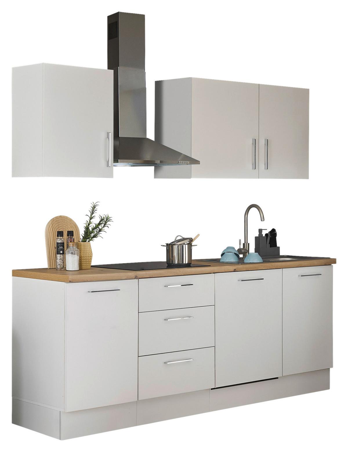 Kuchyňský blok TURIN bez spotřebičů, šířka 220 cm - bílá/barvy chromu, Trend, kov/kompozitní dřevo (220cm) - MID.YOU
