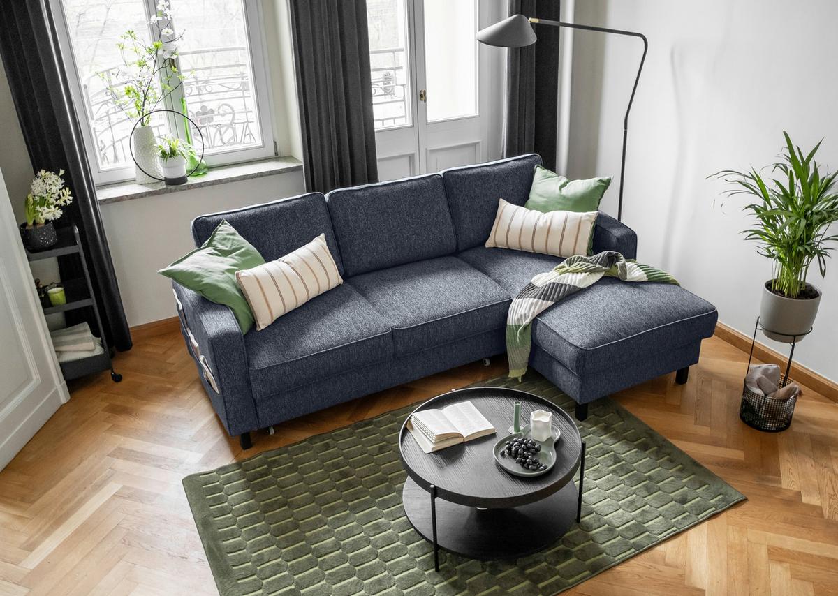 Ecksofa Molly Dunkelblau S: 228x148 cm - Schwarz/Dunkelblau, Textil (228/148cm) - MID.YOU