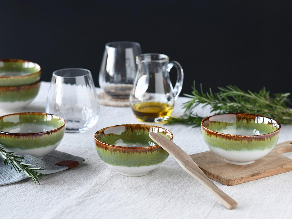 Dipschalenset 6 -Teilig. Cascade Steinzeug: Weiß/Grün - Weiß/Grün, Design, Keramik - Creatable