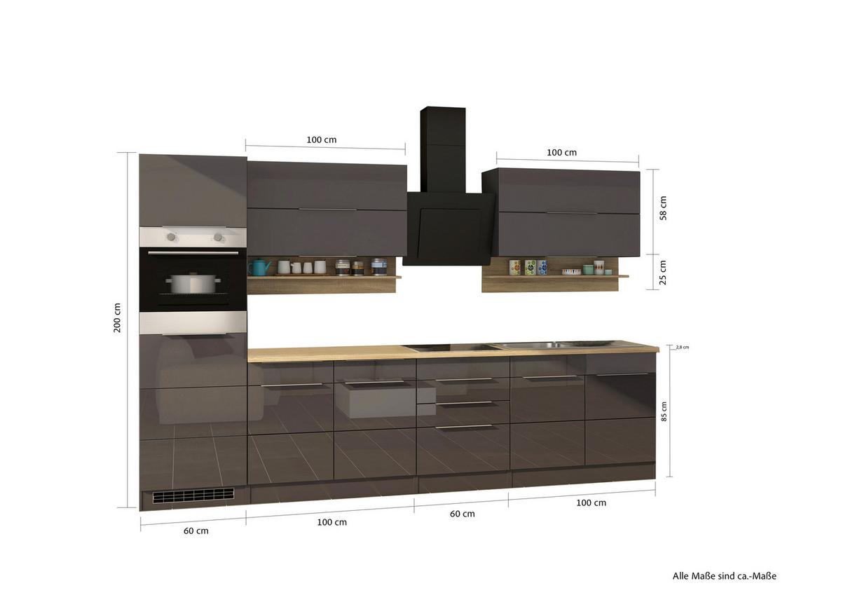 Küchenleerblock Neapel Grau, Eiche Dekor B: 320 cm - Grau Hochglanz/Grau, MODERN, Holzwerkstoff (320cm) - Held