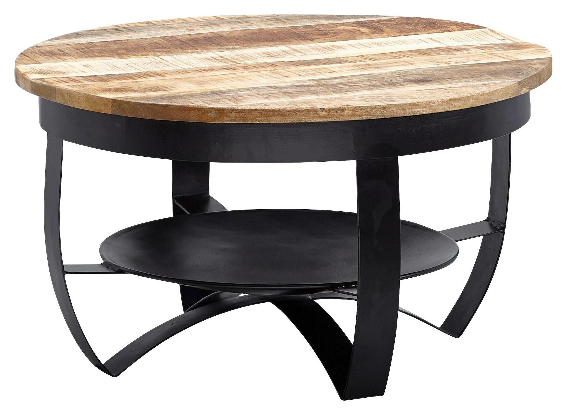 Couchtisch Rund Mit Holzplatte Wohnling, Mangoholz/schwarz