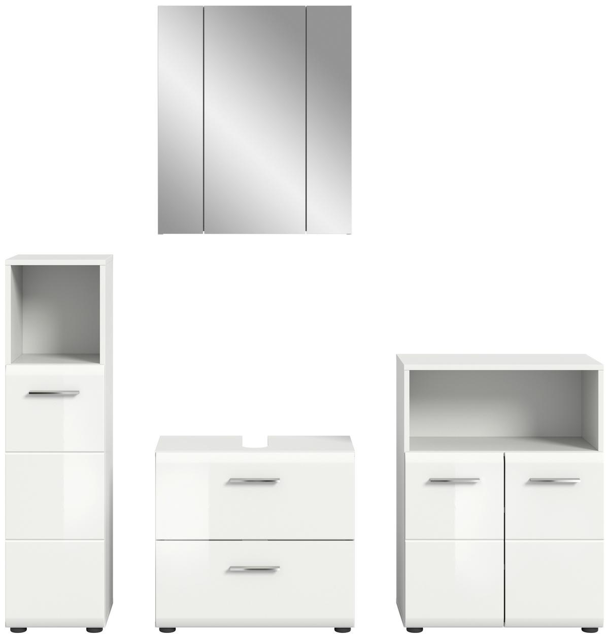Badezimmer Ice Weiß Hg B: 150 cm - Weiß Hochglanz/Schwarz, MODERN, Glas/Holzwerkstoff (150cm) - MID.YOU