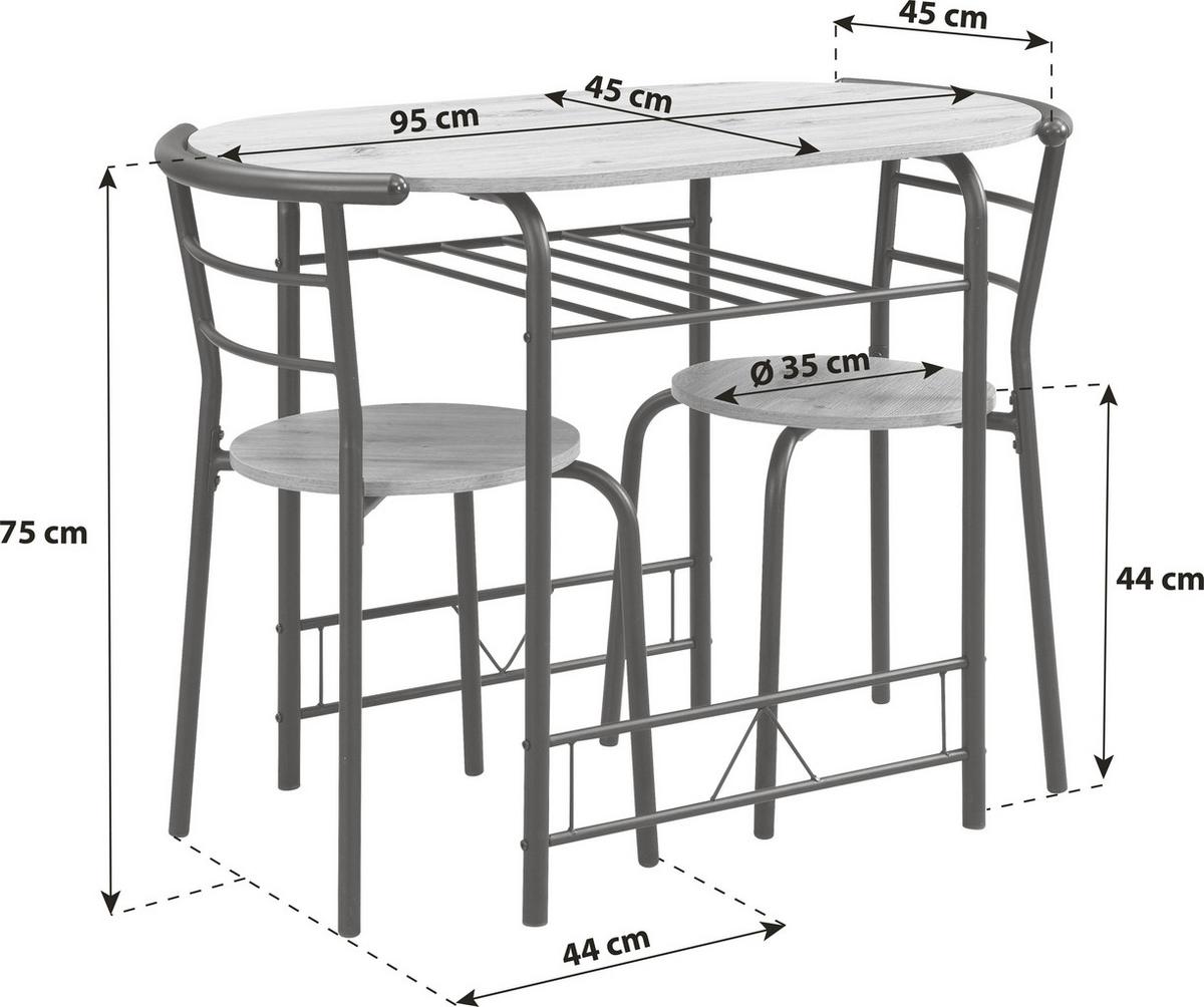 Tischgruppe Styr 3tlg. Melamin Eiche Dekor - Schwarz/Eiche Artisan, KONVENTIONELL, Holzwerkstoff/Metall (95/75/55cm)