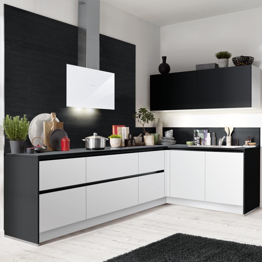 Einbauküche Moon Frei Planbar Modern, Grifflos - Schwarz/Weiß, MODERN, Holzwerkstoff - Express