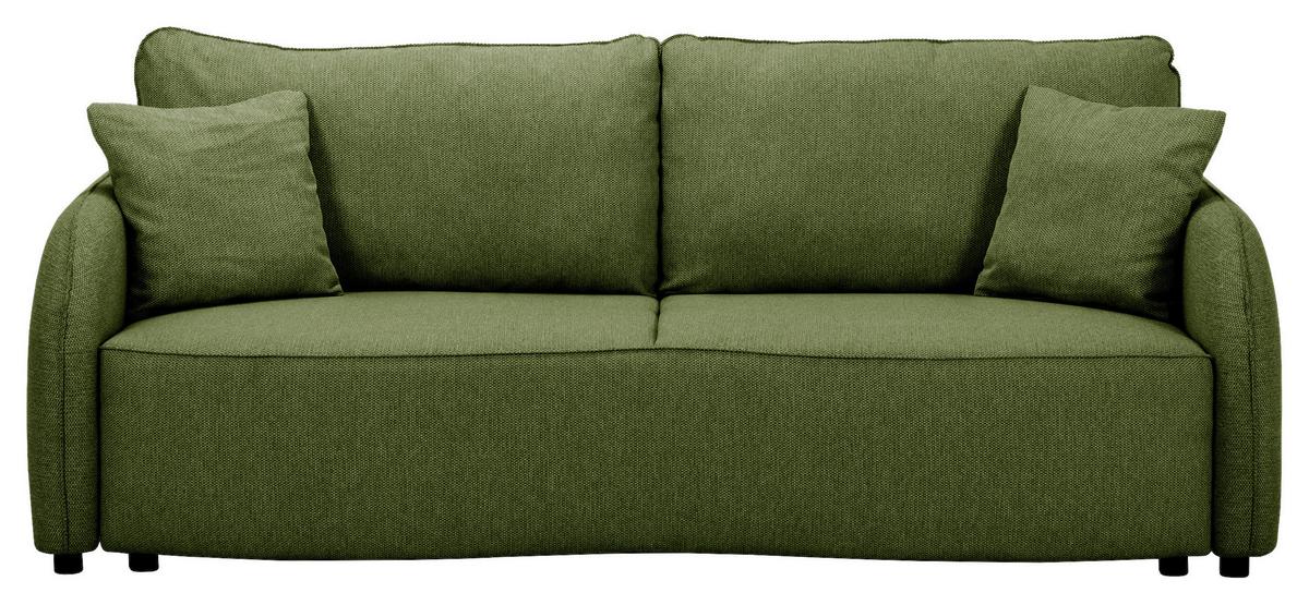 3-Sitzer-Sofa Bari Mit Schlaffunktion & Bettkasten - Schwarz/Olivgrün, Basics, Textil (215/89/100cm) - P & B