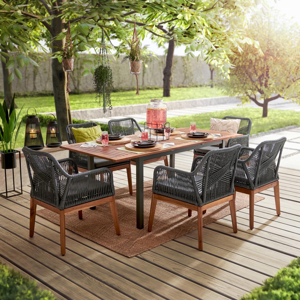 ZAHRADNÍ STŮL KOS - šedá, Natur, kov/dřevo (150-200/75/90cm) - Mömax