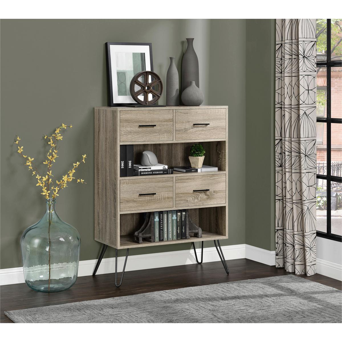 Kommode London Grau/eichefarben 79 Cm - Eichefarben/Schwarz, Design, Holzwerkstoff/Metall (79/112/36cm) - MID.YOU