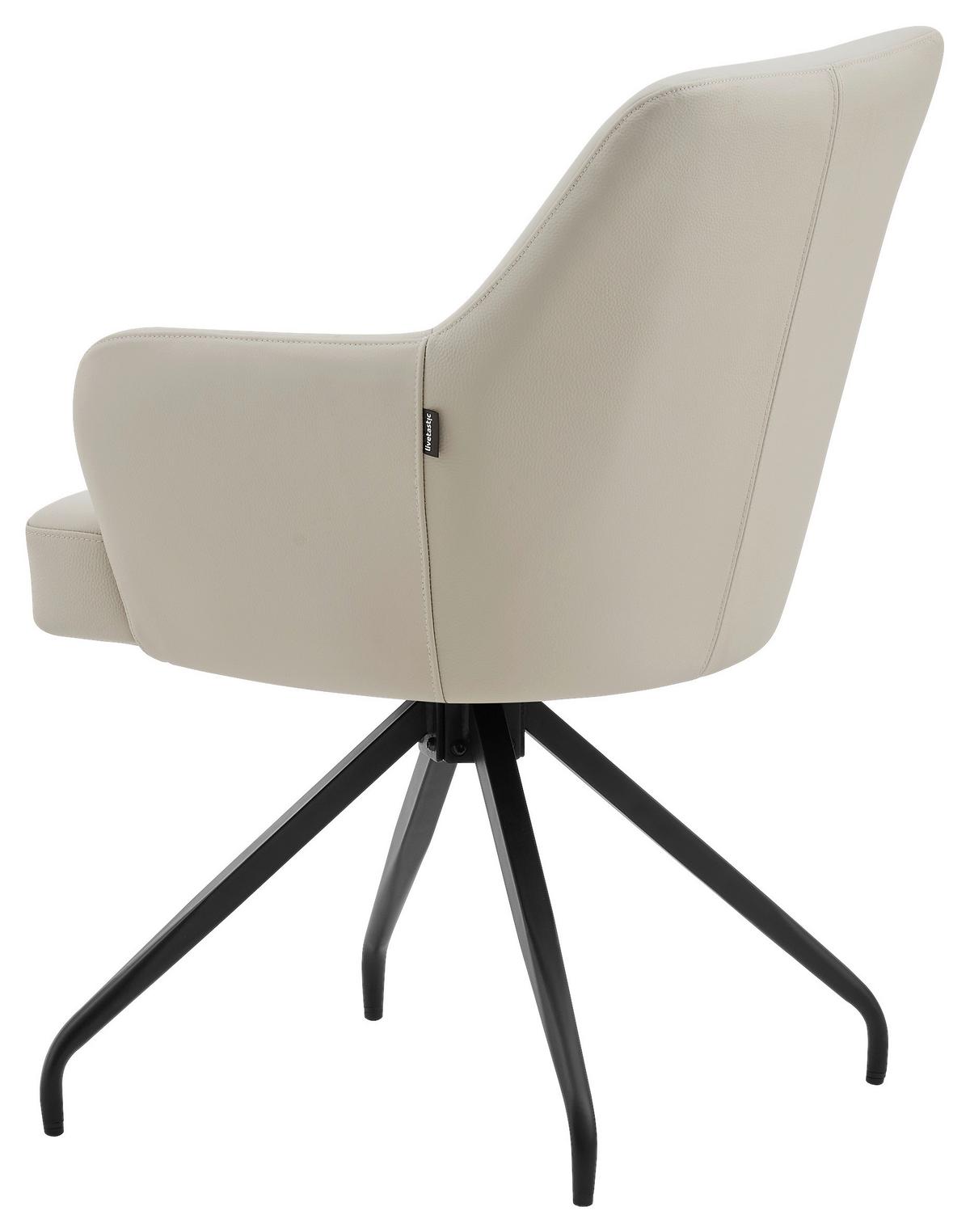 Armlehnstuhl Janette Schwarz/Beige B: 57,5 cm - Beige/Schwarz, MODERN, Leder/Holz (57,5/83,5/63cm) - Livetastic