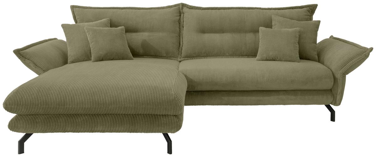 Ecksofa Lava Olivgrün S: 180x255cm - Schwarz/Olivgrün, MODERN, Textil (180/255cm) - Livetastic