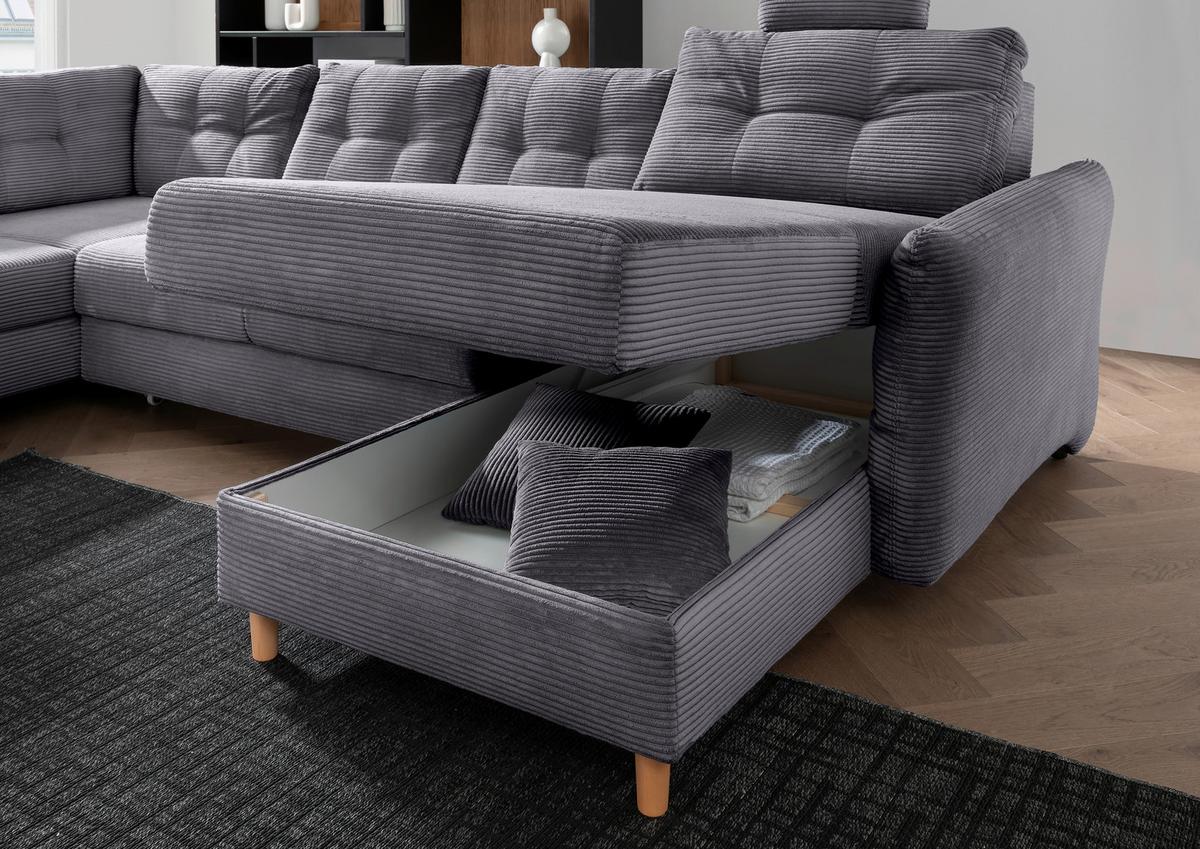 Wohnlandschaft Brizzini Grau S: 206x228x352 Cm - Naturfarben/Grau, MODERN, Textil (206/338-352/176cm) - Livetastic