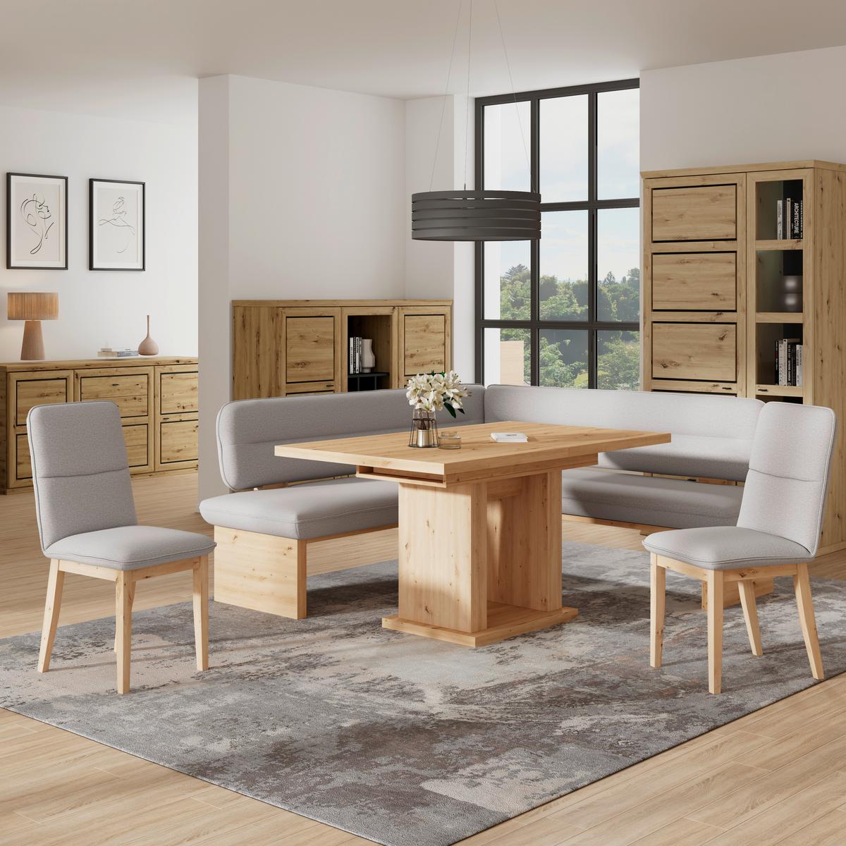 Eckbank Beluna Ii Webstoff Hellgrau, B: 212cm - Eichefarben/Hellgrau, KONVENTIONELL, Holz/Textil (212/170cm) - James Wood
