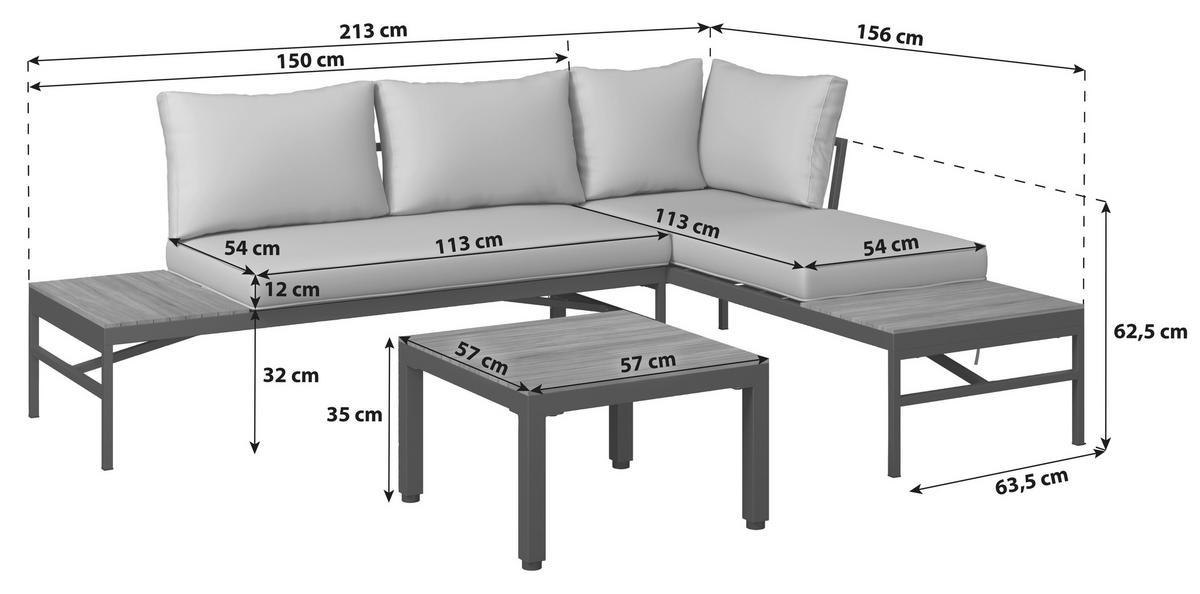 Loungegarnitur Rostock Holz/Metall - Beige/Akaziefarben, MODERN, Holz/Textil (213cm) - Beldano