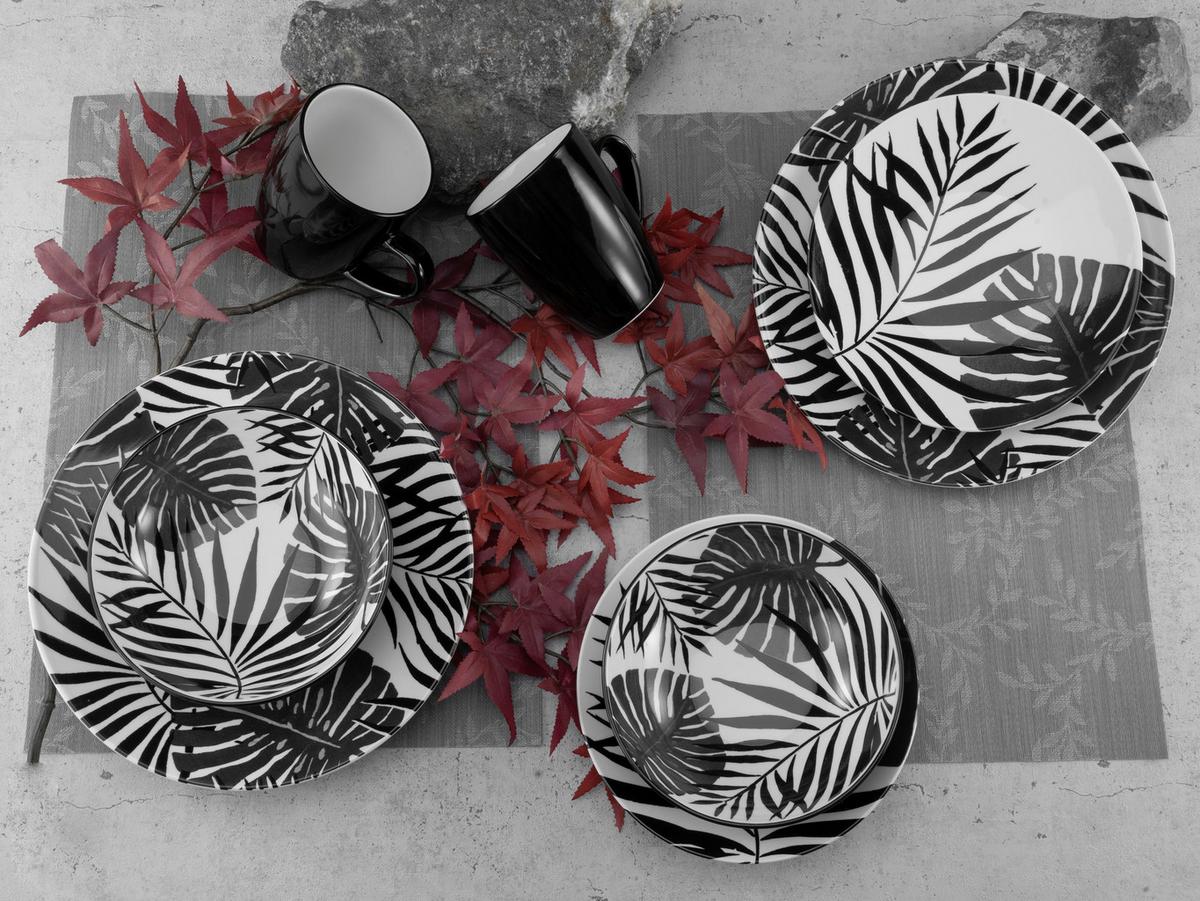 Kombiservice Keramik 4 Personen Geschirr Set - Schwarz/Weiß, Basics, Keramik - Creatable