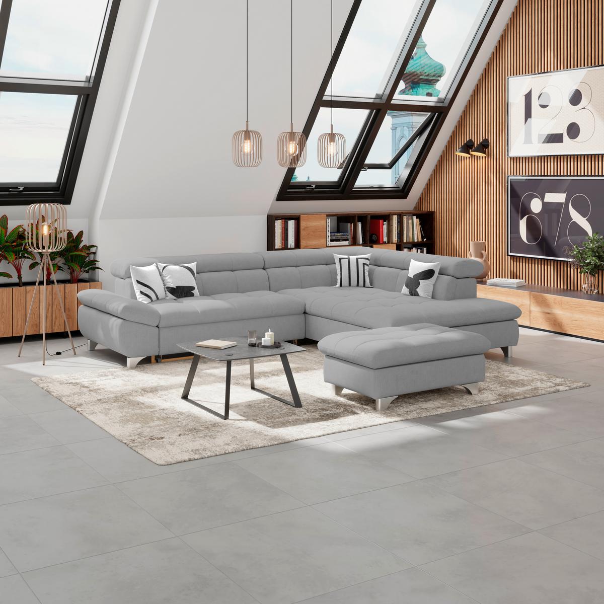 Hocker Gemini Grau, B: 108cm - Chromfarben/Grau, KONVENTIONELL, Textil (108/46/108cm)