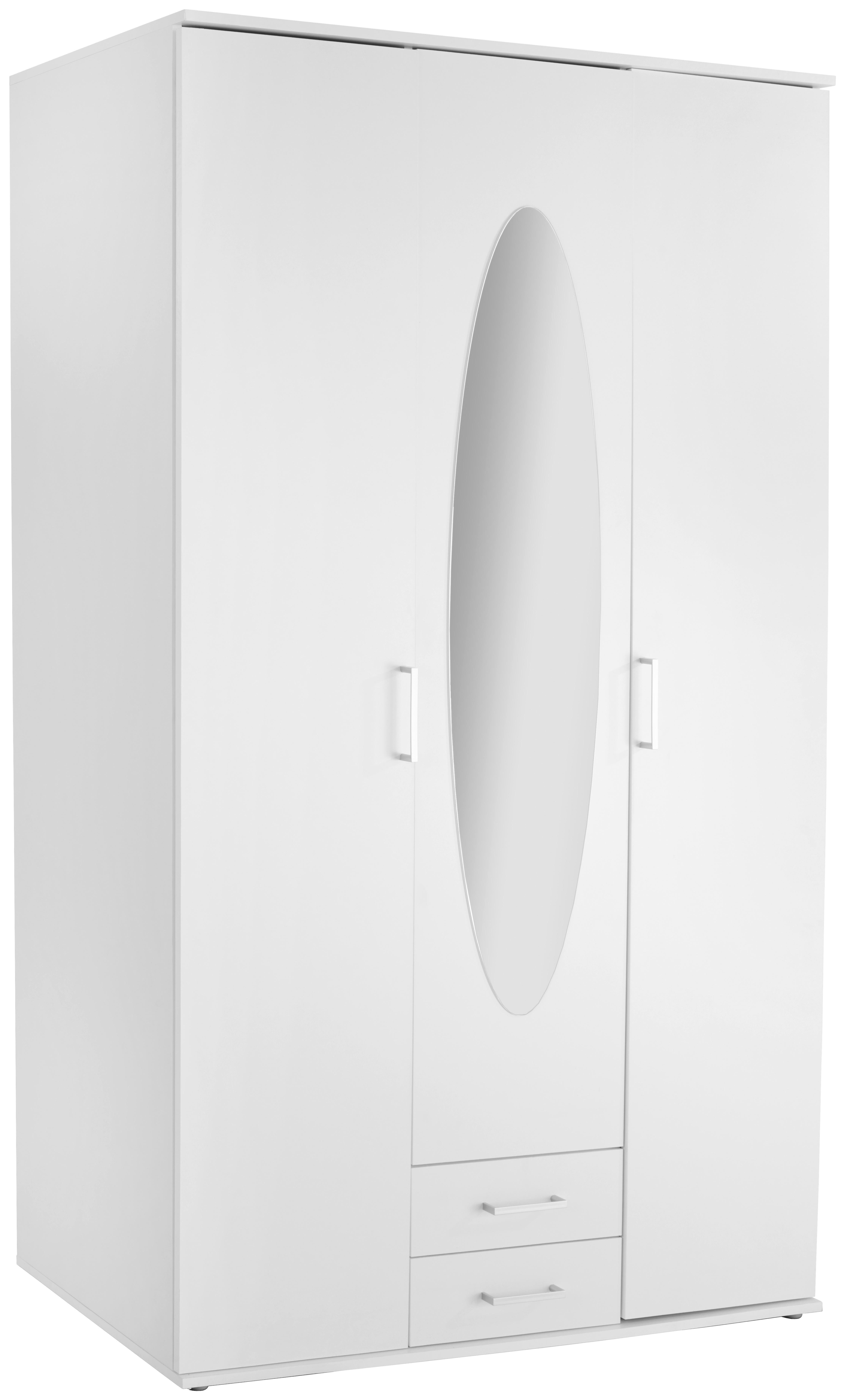 Kleiderschrank Karl aus MDF 120x195 cm Dekor Weiß 3 Türen 2 Schubladen  Spiegel