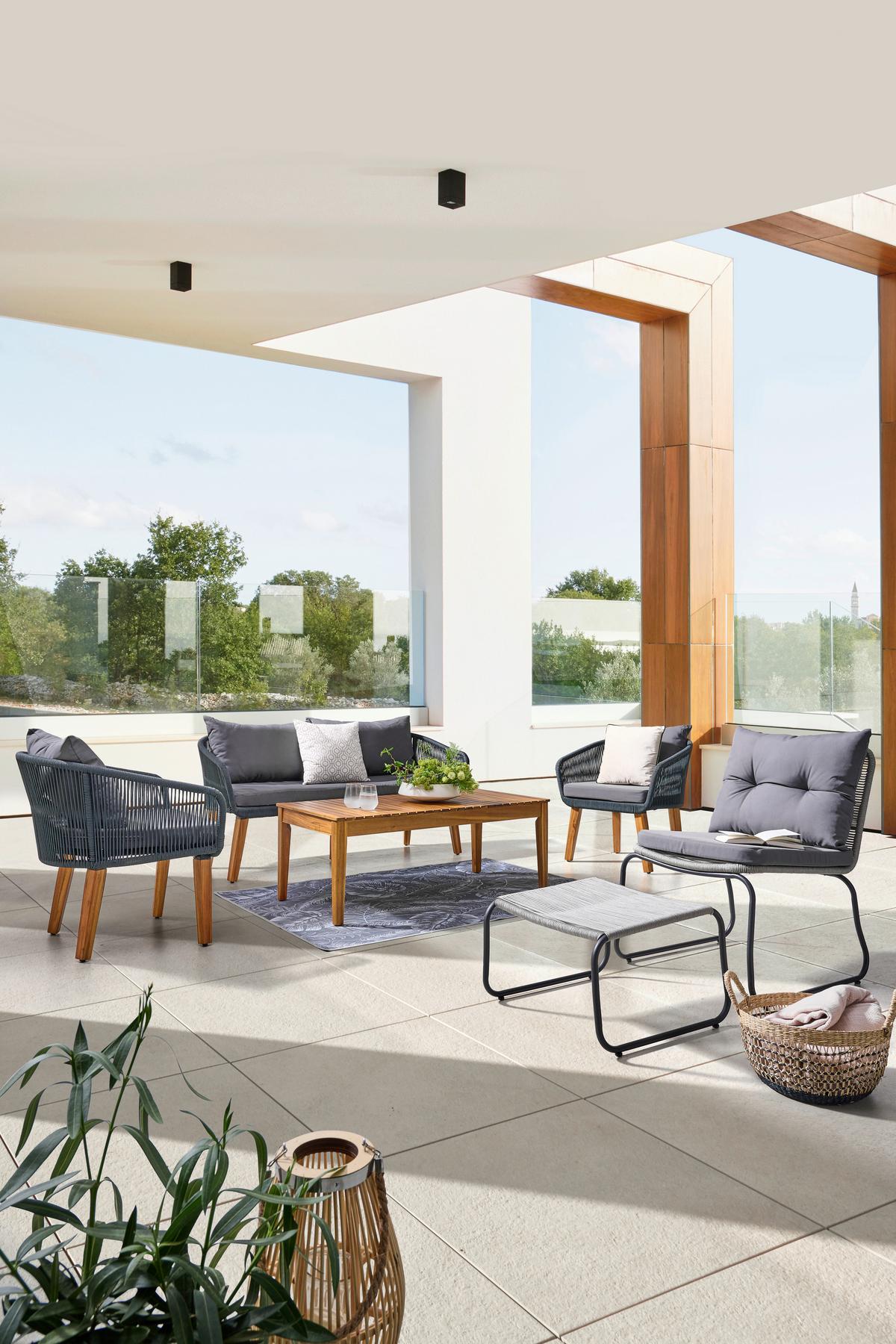 Loungegarnitur Trendy Aus Holz/Metall mit Kissen - Dunkelgrau/Anthrazit, MODERN, Holz/Metall (160/75/70cm) - Beldano