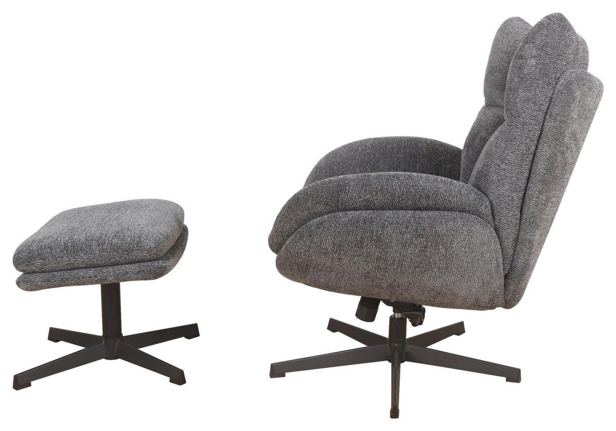 Relaxsessel Houston Chenille dunkelgrau, B: 76cm - Dunkelgrau/Schwarz, MODERN, Textil/Metall (76/101/87cm)