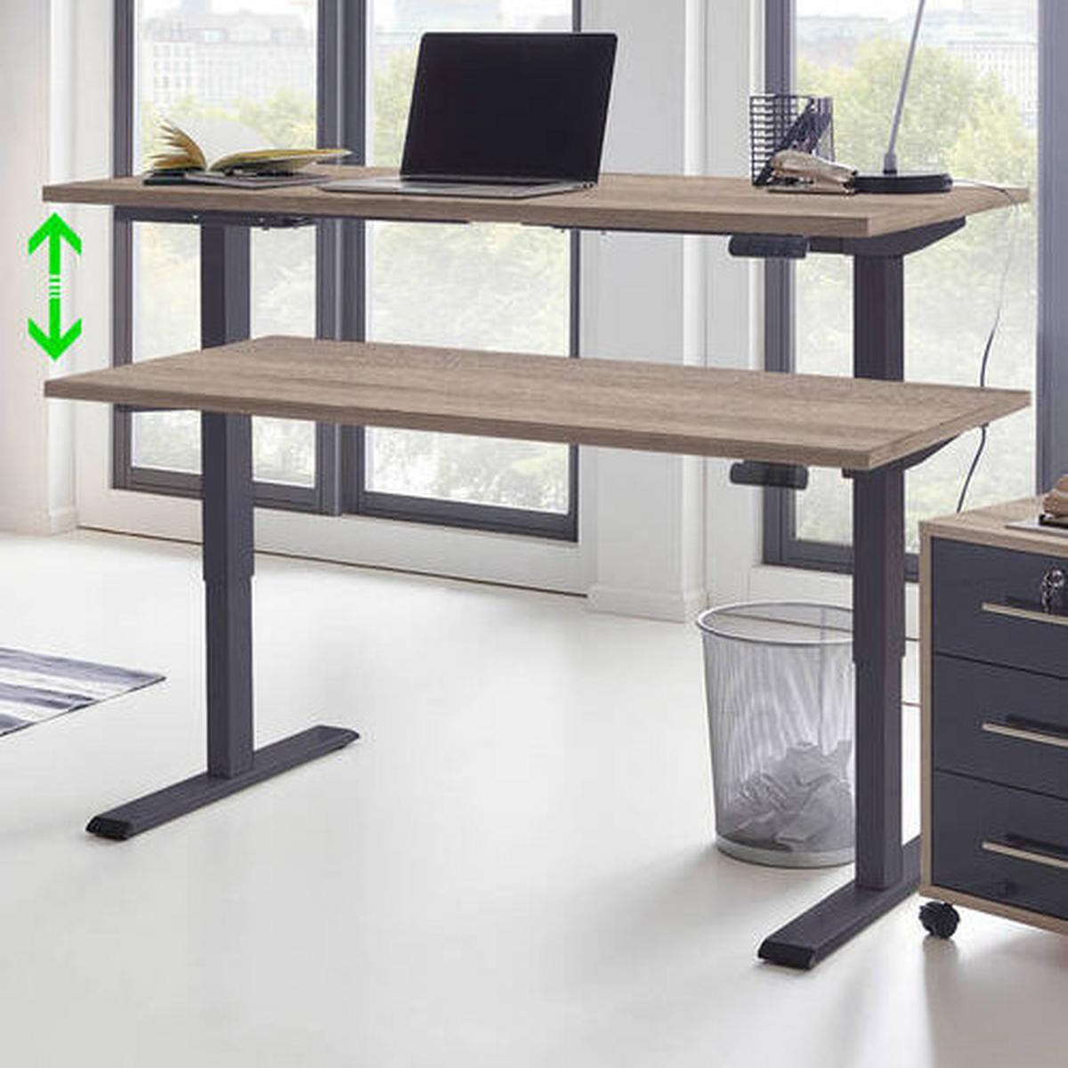 Schreibtisch Office Edition Eiche Dek./anthrazit, B: 138cm - Anthrazit/Sonoma Eiche, MODERN, Holzwerkstoff/Metall (138/69-119/67cm) - MID.YOU