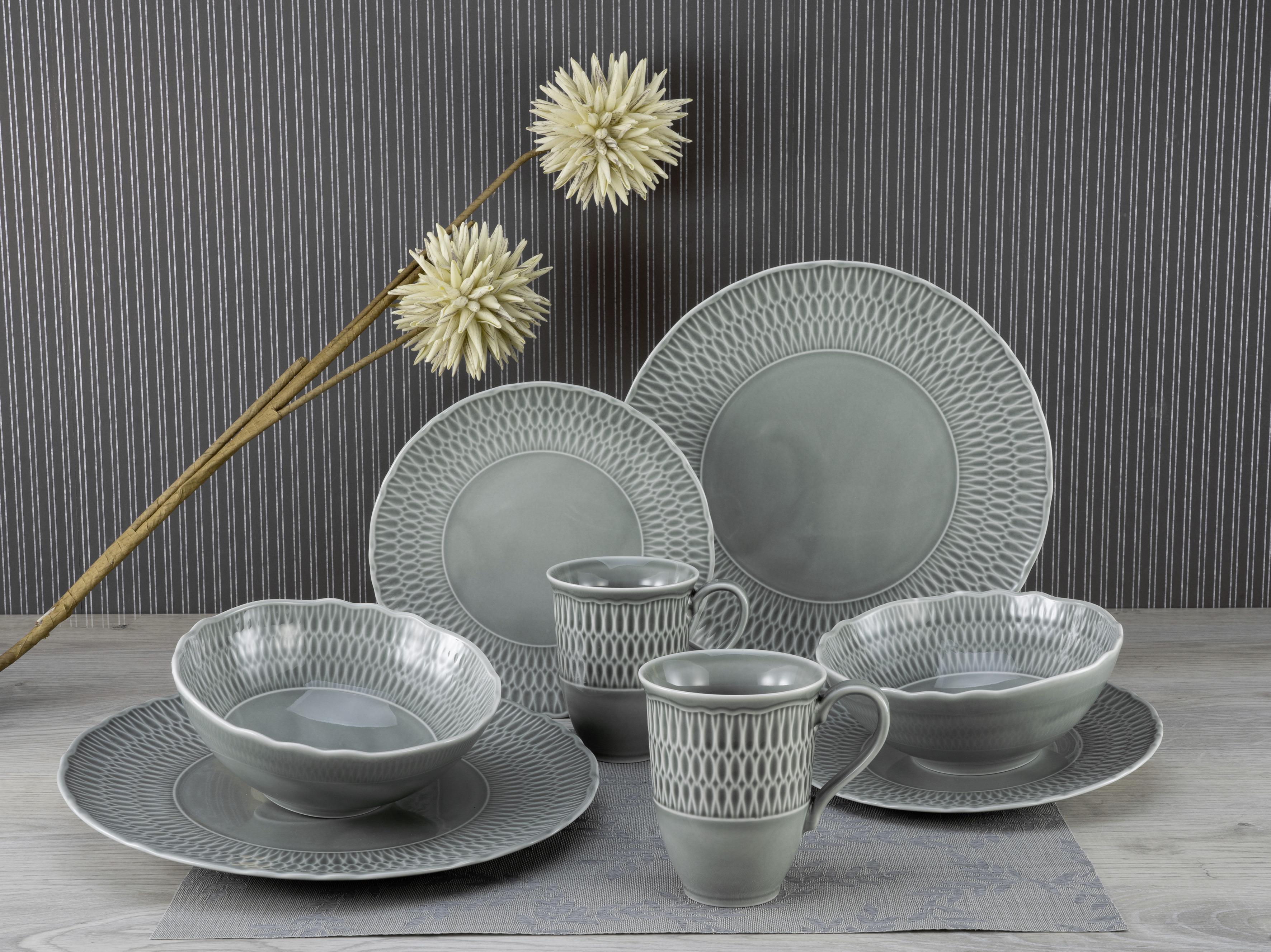 Keramik: Porzellan • Grau • mikrowellengeeignet • 8-teilig, für: 2Personen • spülmaschinengeeignet